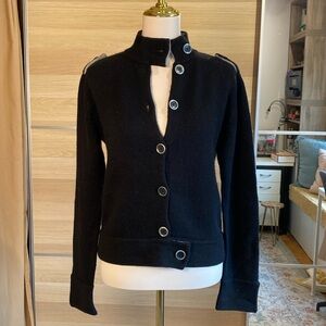 Project 1951 100% Cashmere Cardigan Large Black Gray Trim Button-Front Sweater